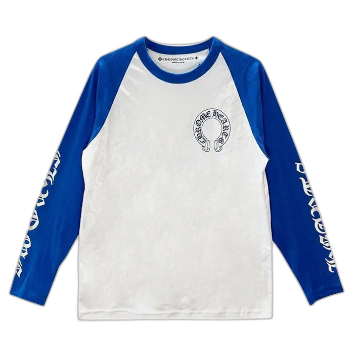 Chrome Hearts Long-Sleeve Horseshoe Baseball Tee 'White Blue'
